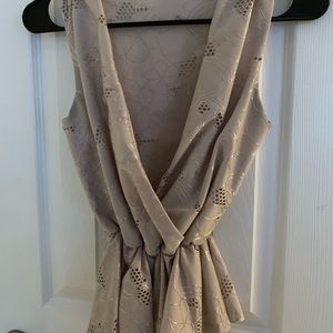 EUC V Cut Metallic Floral Print Cinched Blouse